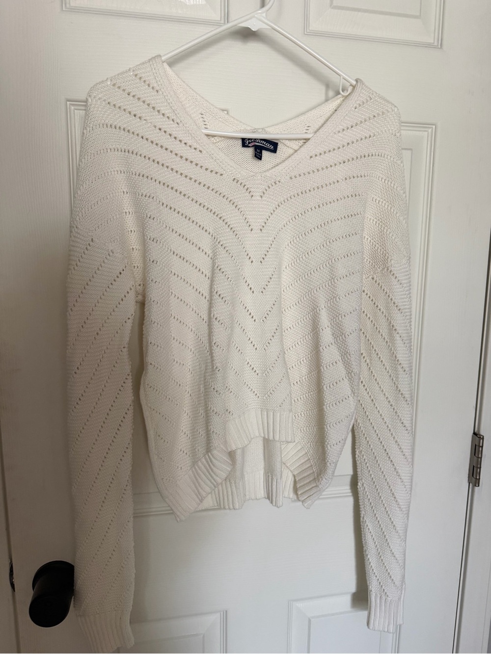 Freshman Women's Ivory Pointelle V-Neck Sweater